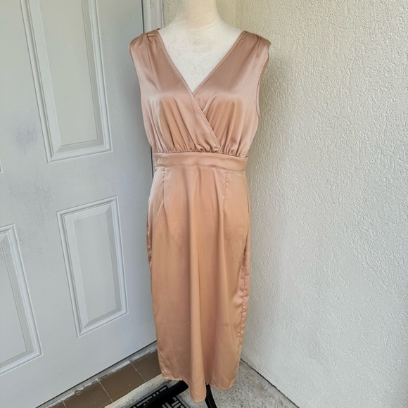 SHEIN Dresses & Skirts - SHEIN. Champagne Satin dress. Midi Dress. Cowl back. Sz L. Side zip. Bac…